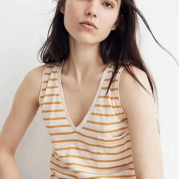 MADEWELL | Whisper Tank Gold Yellow Marigold Striped Tank Top Shirt XS - Picture 3 of 6